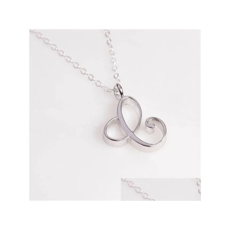 silver small swirl initial alphabet capital letter necklace all 26 english a-t cursive luxury monogram name word text character pendant chain necklaces for
