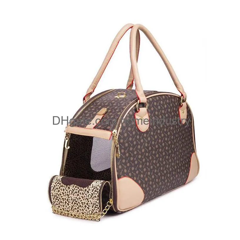 jh luxury fashion dog carrier pu leather puppy handbag purse cat tote bag pet valise travel hiking shopping brown large