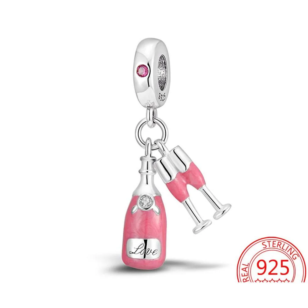 925 silver fit pandora charm 925 bracelet pink travel shopping bag charms set pendant diy fine beads jewelry