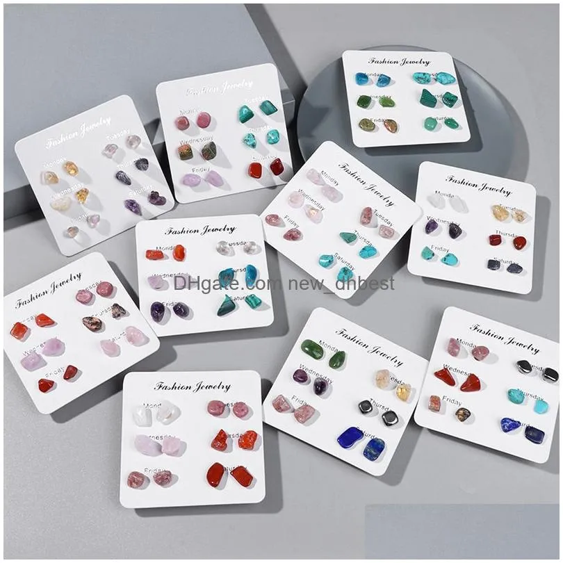 womens earrings irregular mini natural chip stone stud earrings for women girl week theme wedding fashion jewelry