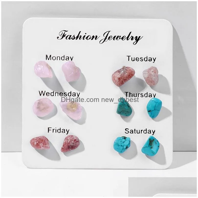 womens earrings irregular mini natural chip stone stud earrings for women girl week theme wedding fashion jewelry