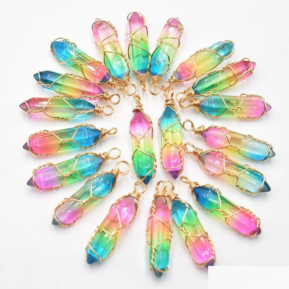  fashion crystal colorfull pillar charms handmade copper wire pendant for jewelry pendants making