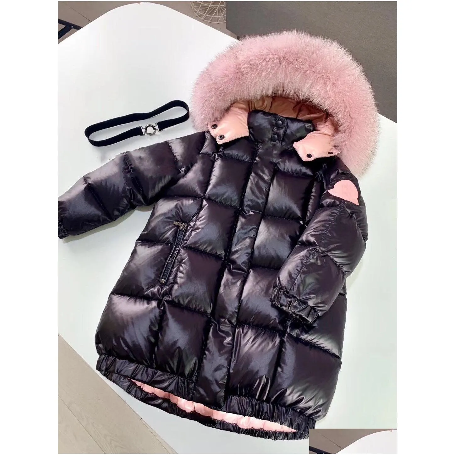 baby designer clothes down coat girls jacket tn the long 2021 childrens western style thick not wash waist black hair collar kids