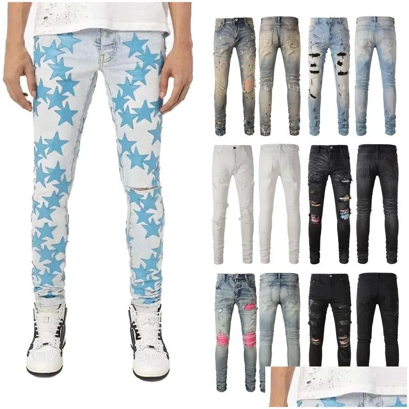 mens designer jeans skinny jeans desig pants long hippop sticker embroidery slim denim straight streetwear skinny pants wholesale size