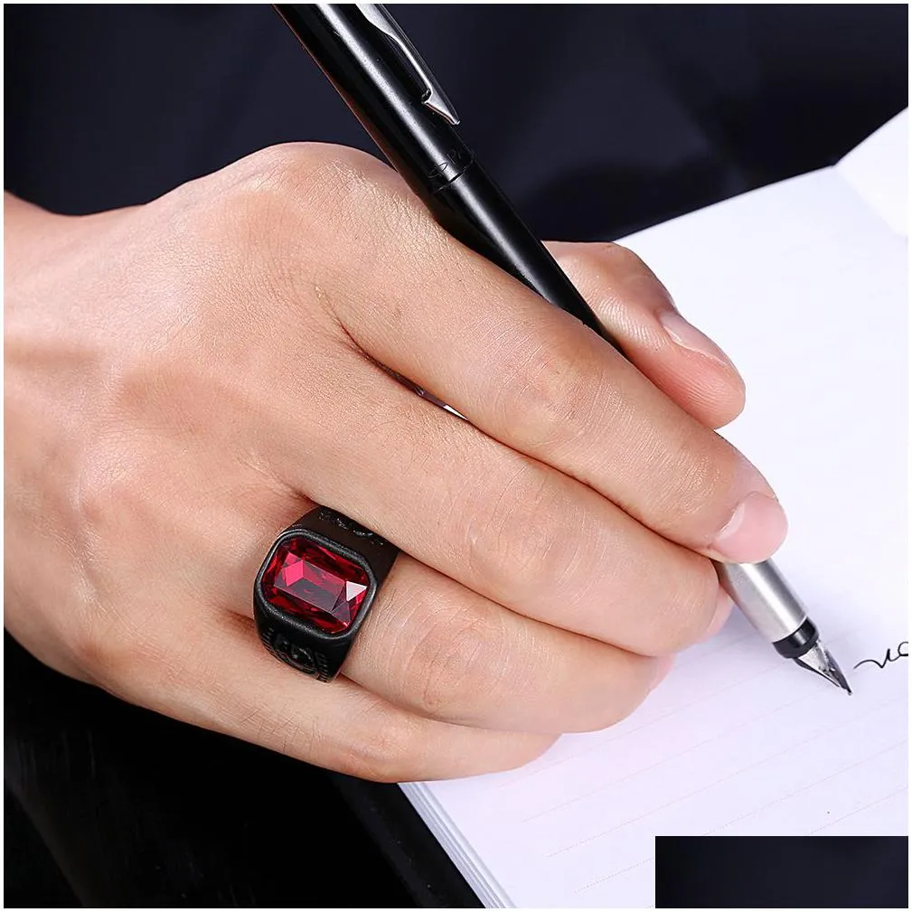 mens stainless steel ruby setting solitaire ring casting rings titanium steel finger jewelry