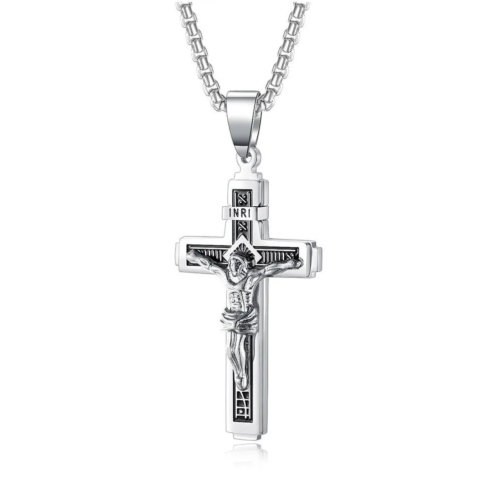 jesus cross pendant necklace gold/black gun plated stainless steel fashion religious jewelry for women men