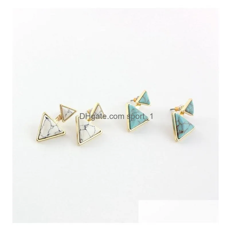 fashion gold plated natural stone stud earrings geometric triangle turquoise earrings for women jewelry