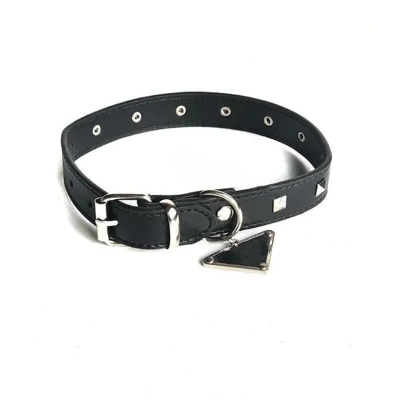 latest badge pendant pet collars fashion pu leather pets leashes trendy black pattern teddy schnauzer collar leashes