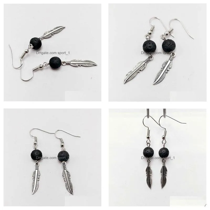 angel wings black lava stone earrings diy aromatherapy essential oil diffuser dangle earings jewelry for women