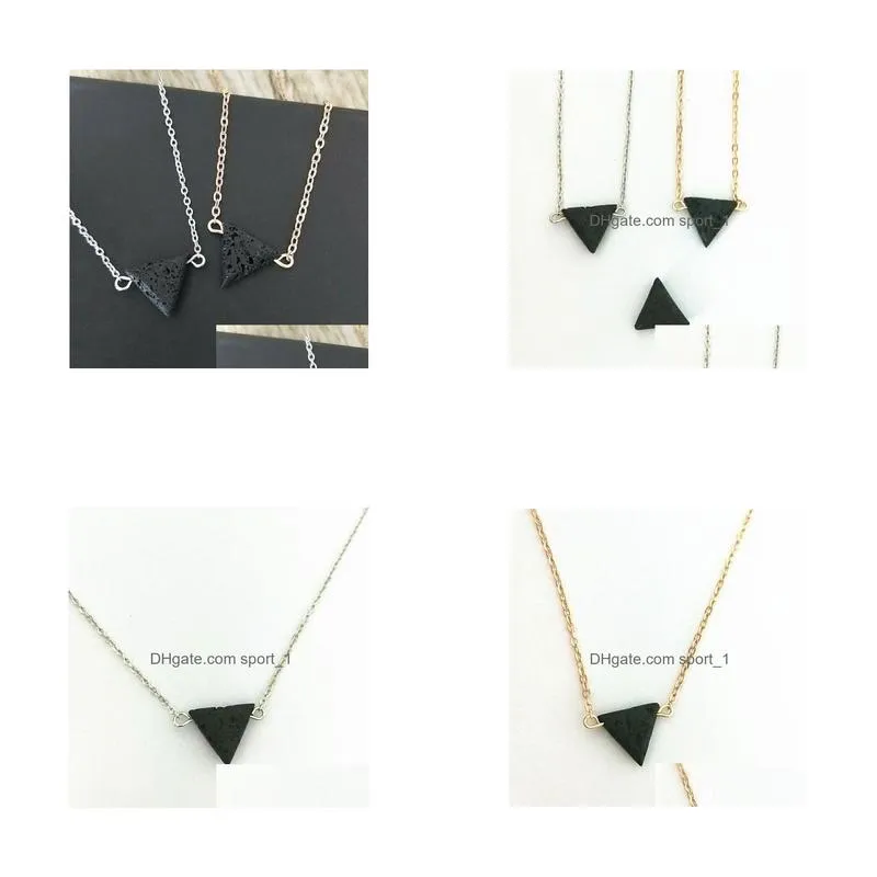 fashion silver gold color triangle lava stone necklace volcanic rock aromatherapy  oil diffuser necklace for women jewelry