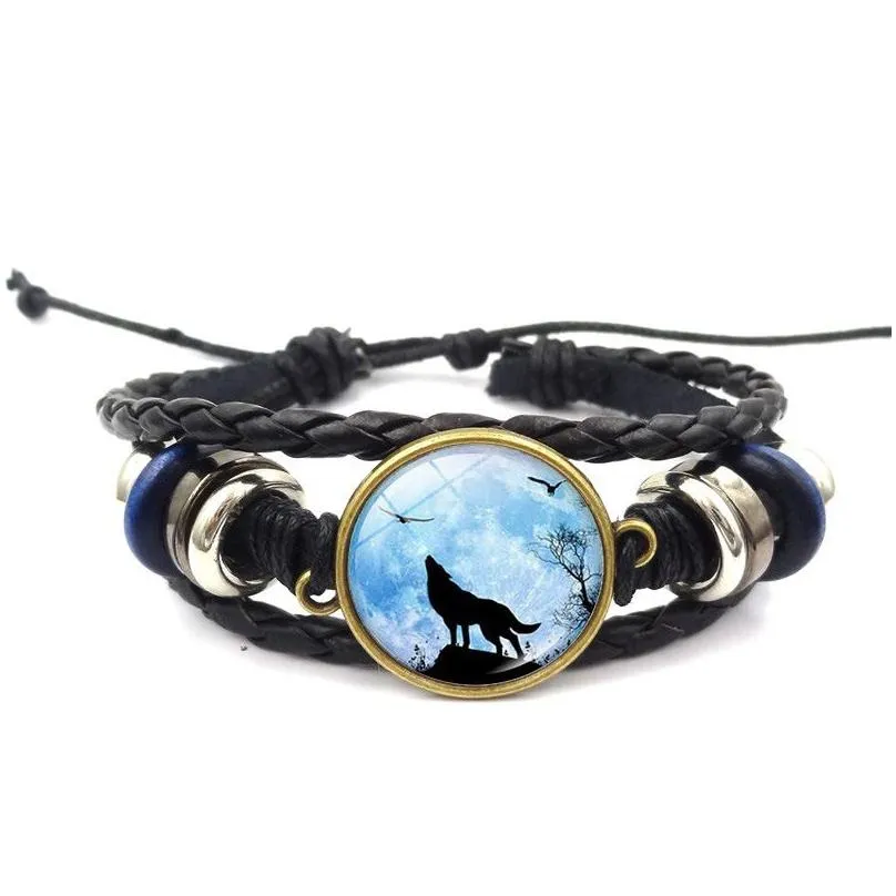 totem wild wolf bracelet bronze time gemstone glass cabochon multilayer wrap bracelets bangle cuff wristband women kids fashion