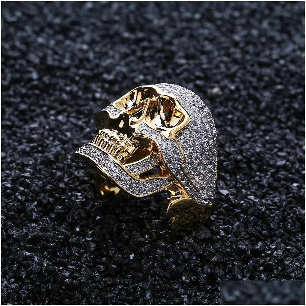 hip hop fashion personality tidal current band rings 18k real gold plated skull cuban finger circel jewelry
