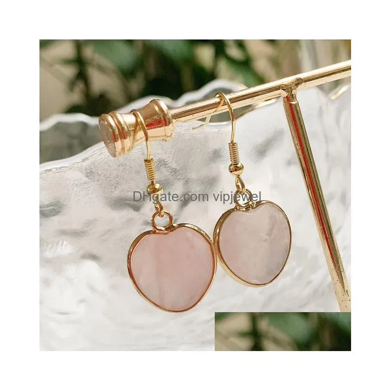natural crystal stone heart dangle earrings for women opal obsidian amethyst lapis pink reiki crystal earring