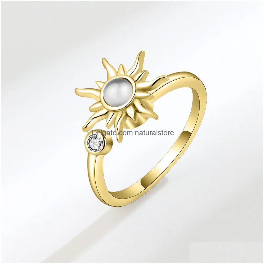 sunflower fidget finger ring adjustable anxiety rotating rings for women rhinestones jewelry