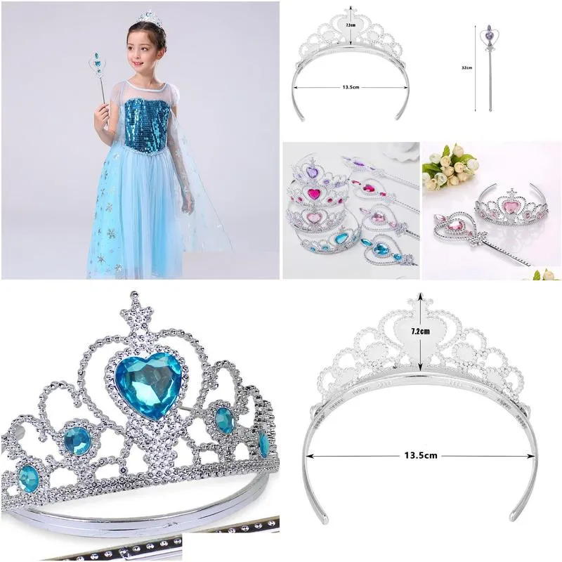 girls 2 pcs/set princess accessories fashion children crowns magic wands girl christmas party gift festival birthday gifts