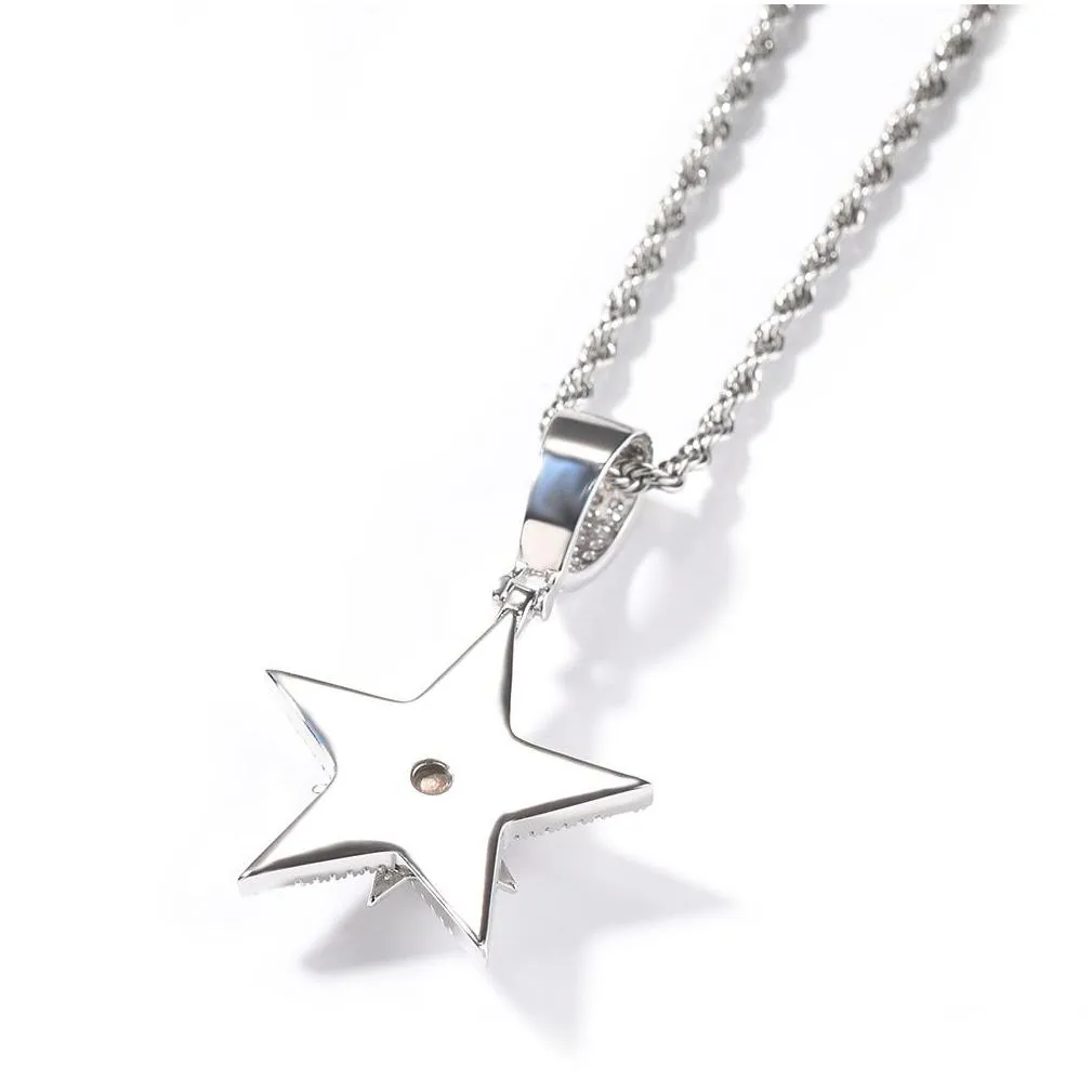 zircon star pendant necklace hip hop bling for men - 5 pointed star rotating design gold plated