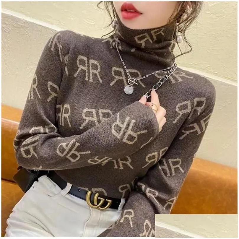 22gg women sweaters turtleneck brand ggity knit pullovers tight pile collar bottoming sweater tops