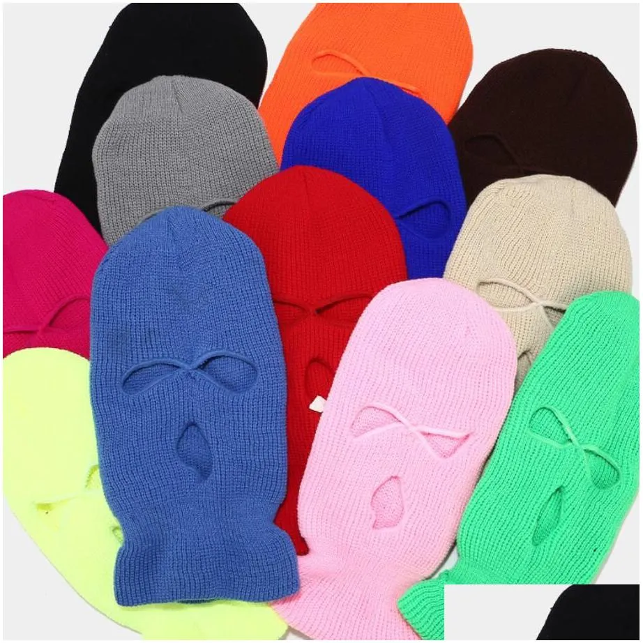 three-hole balaclava knit hat army tactical cs winter ski riding mask beanie prom party masks warm mask 16 colors