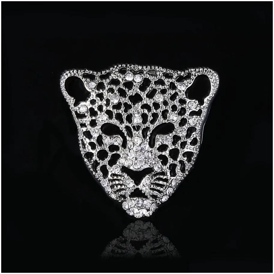 fashion full rhinestone leopard head brooch pins elegant men and women crystal animal brooches jewelry good gifts