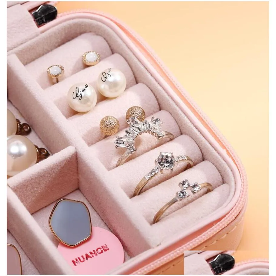 portable travel jewelry box organizer jewelry ornaments storage case earring ring necklace storage box valentines day gift 4 colors