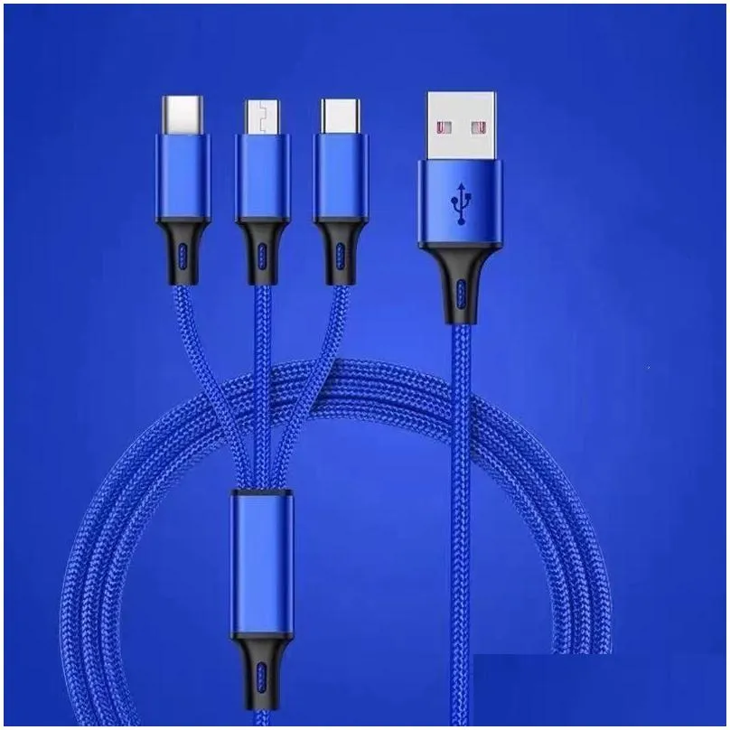 1.2m 3 in 1 charging cables for  lg samsung note20 s20 micro usb type c with metal head plug opp bag