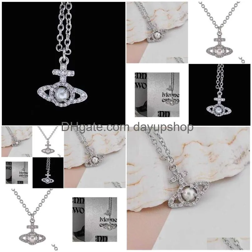 vivienne western queen mother vivian saturn cross hollow full diamond pearl necklace feminine charm net red same