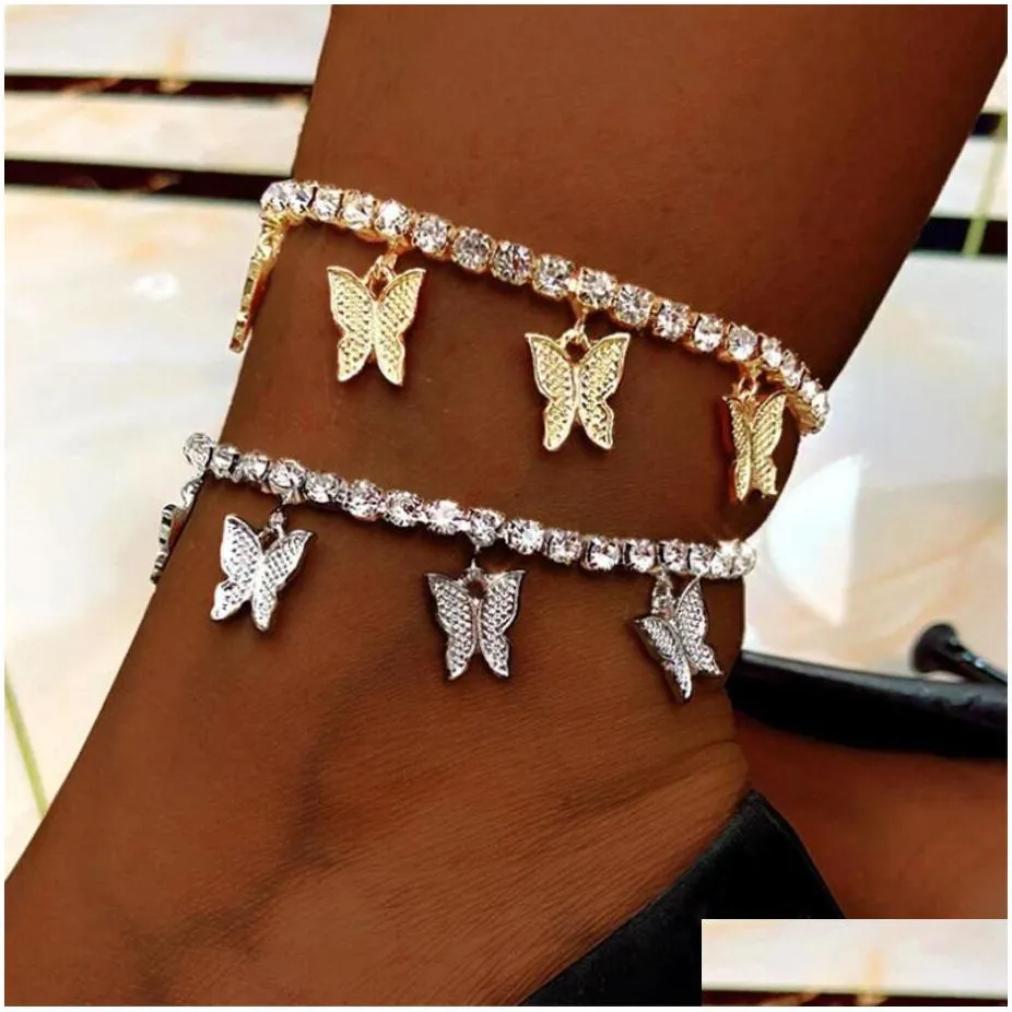 crystal zircon initial butterfly ankle bracelet alphabet anklets for women foot chain beach leg bracelets boho jewelry