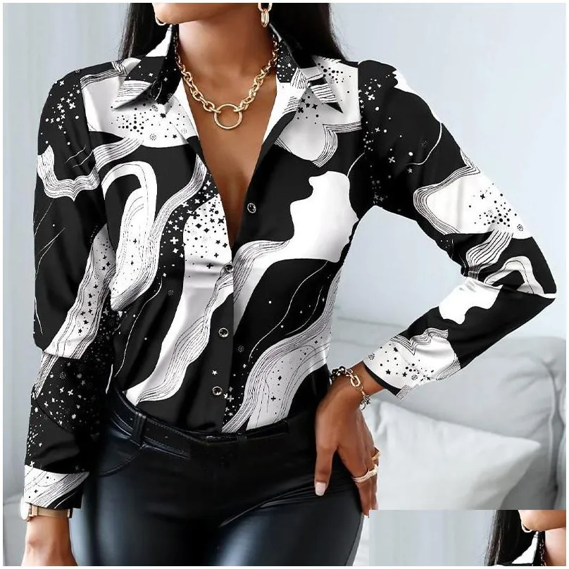 womens blouses shirts 18 colors wholesale women fashion shirt 2021 lady long sleeve blouse turn-down collar button design print