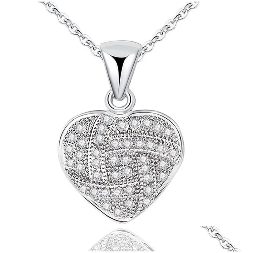 heart shape pendant necklace s925 silver plated full diamonds stone women girls lady wedding jewelry