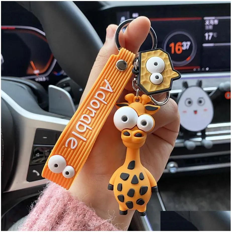 fashion cute cartoon giraffe zebra animal keychain creative bag car pendant key chain pvc gifts