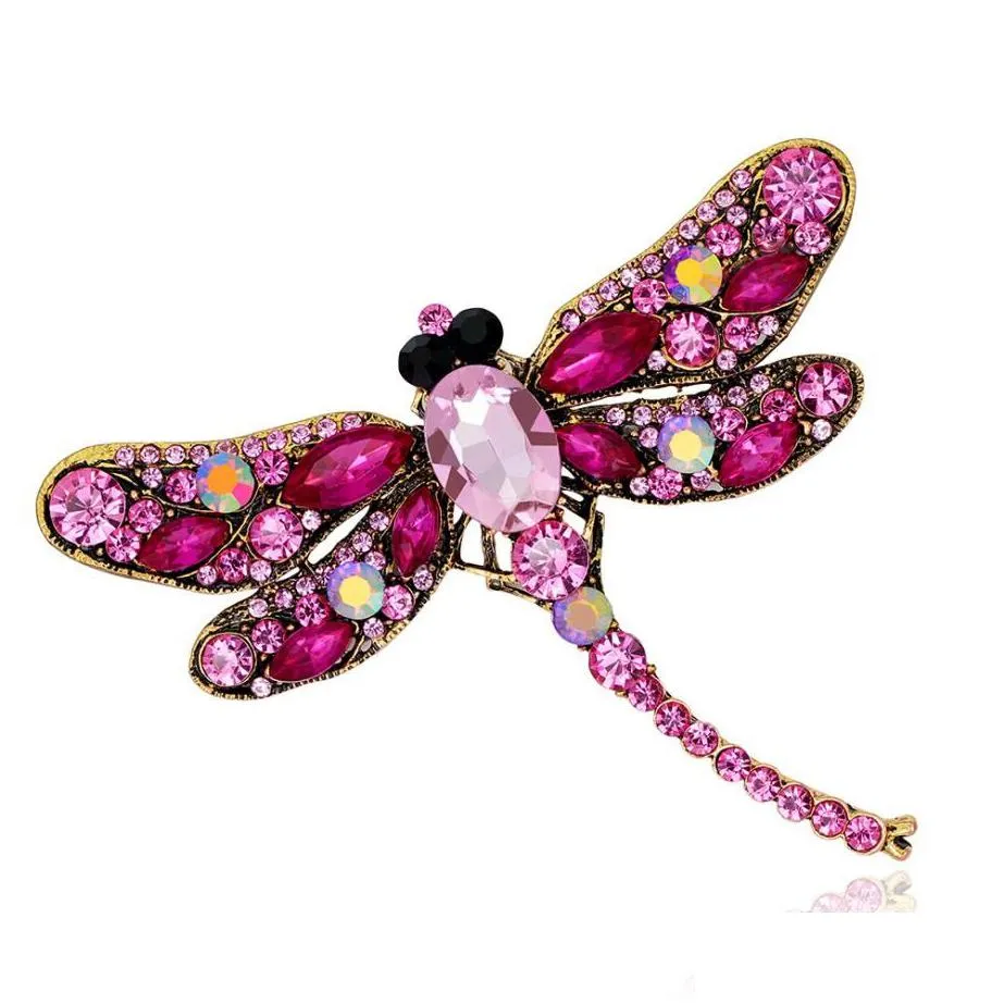 crystal vintage dragonfly brooches for women high grade fashion insect brooch pins coat accessories animal jewelry gifts 7 colors