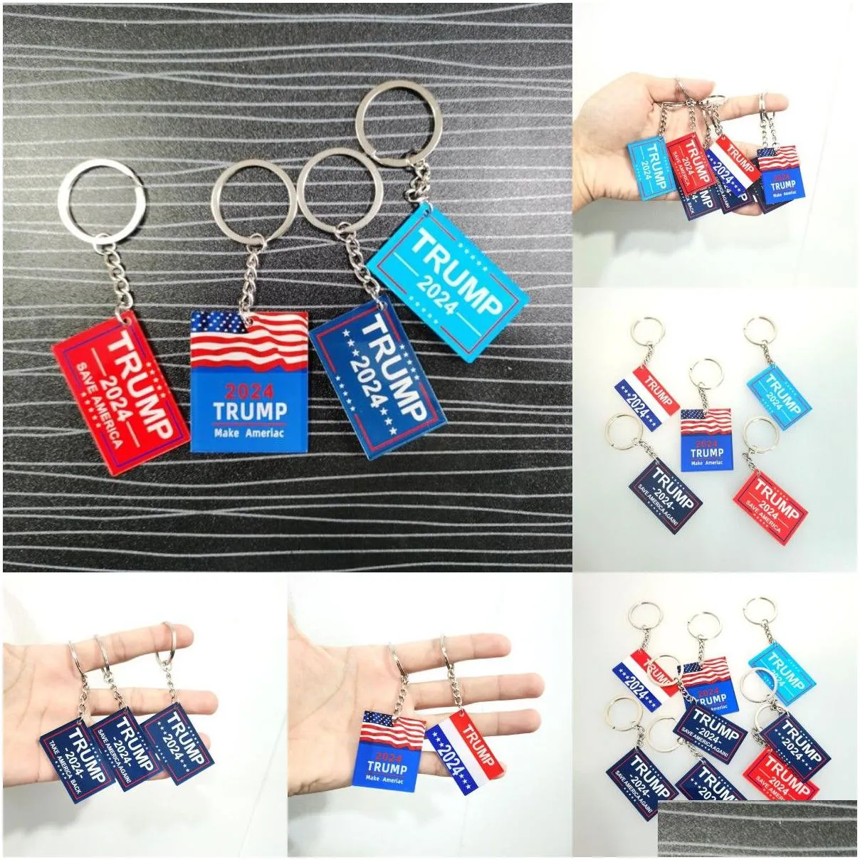 2024 trump key chain us party favor president election flag pendant stainless steel tags ill be back keyring mixed styles gifts