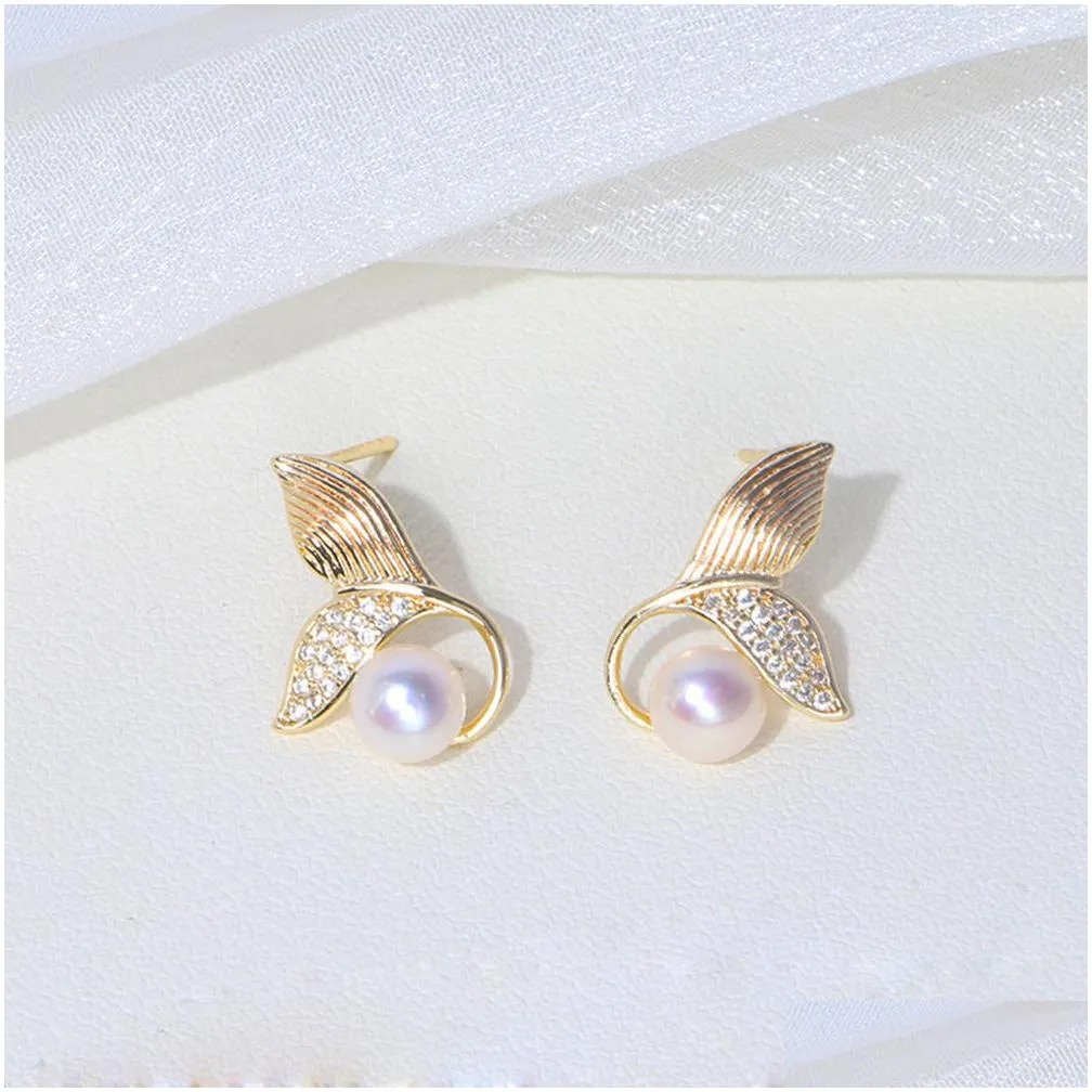 real gold plated pearl stud earrings for women - hypoallergenic freshwater pearls gift