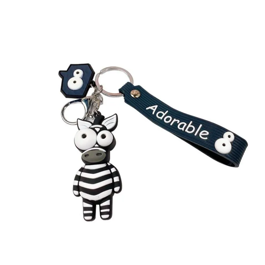 fashion cute cartoon giraffe zebra animal keychain creative bag car pendant key chain pvc gifts