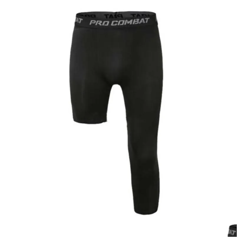 mens pants men one leg compression 3/4 capri tights athletic basketball base layer