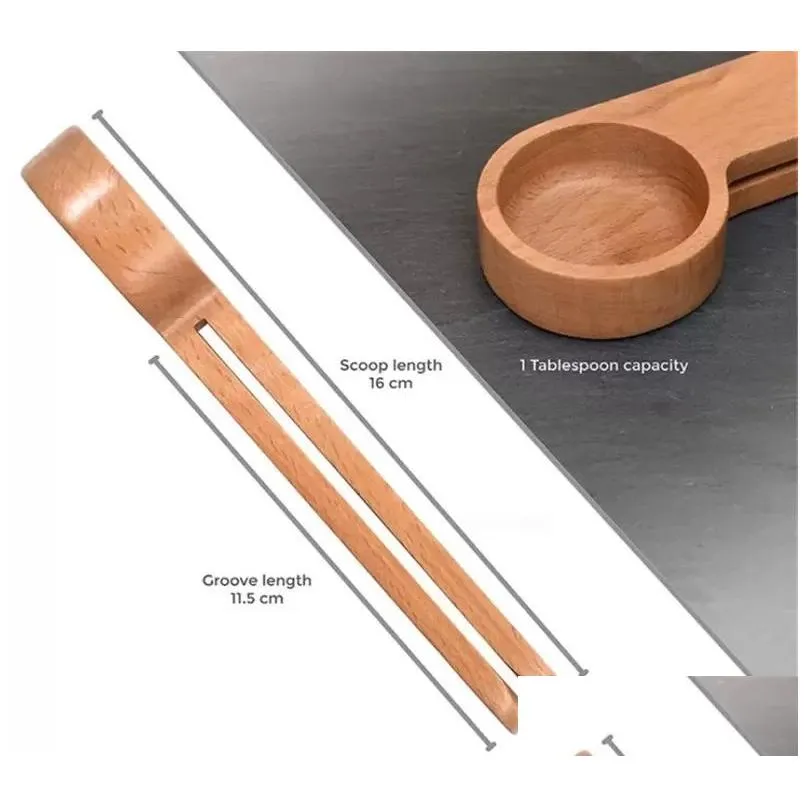 wholesale wooden coffee scoop with clip tablespoon solid beech wood measuring tea bean measuring spoons clips gift