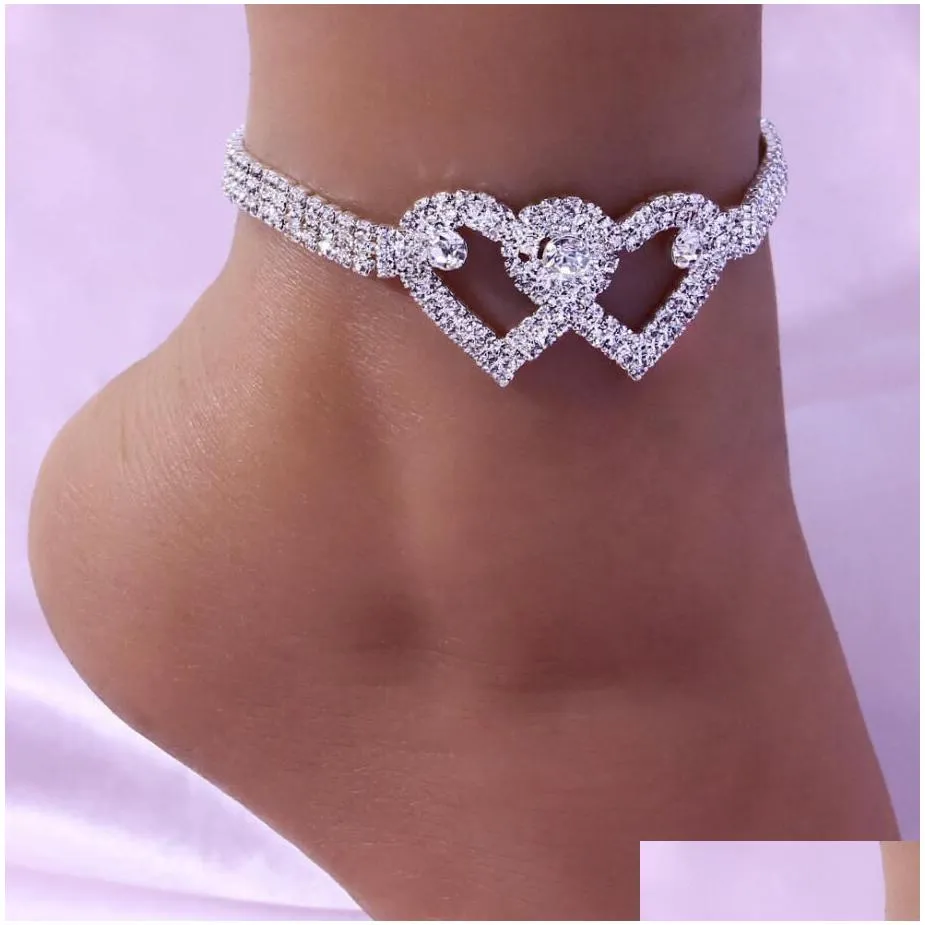 bohemia rhinestone chain womens anklets silver gold color summer beach ankle bracelet luxury wedding party fashion jewelry