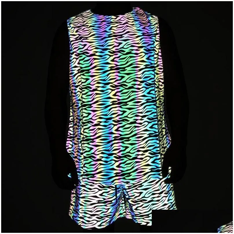 mens tracksuits summer mens tracksuit sets colorful reflective tank top elasticity breathable sportswear vests light reflection