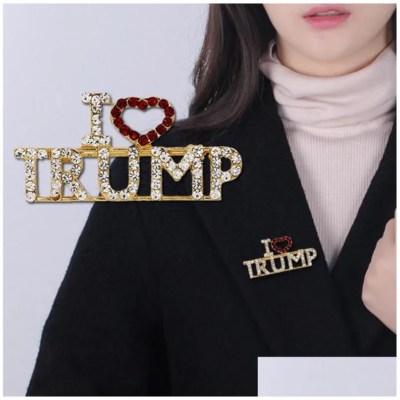 i love trump rhinestones brooch pins for women crystal rhinestones letters love trump brooch coat dress jewelry brooches