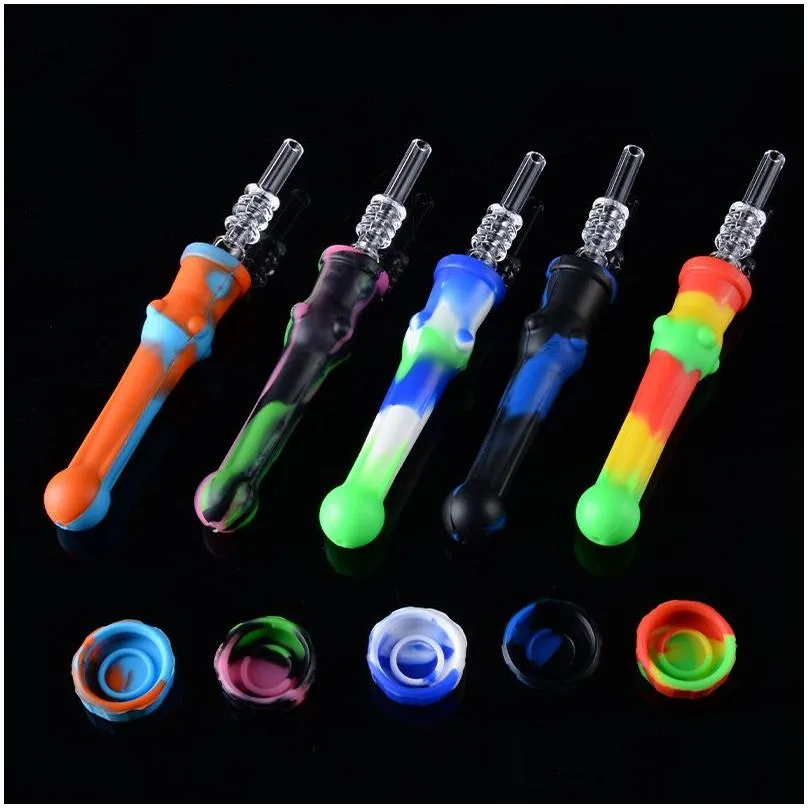 smoking silicone nectar collector with 14mm quartz nail oil container tip food grade silicon mini nc bird dab straw hand pipes nc
