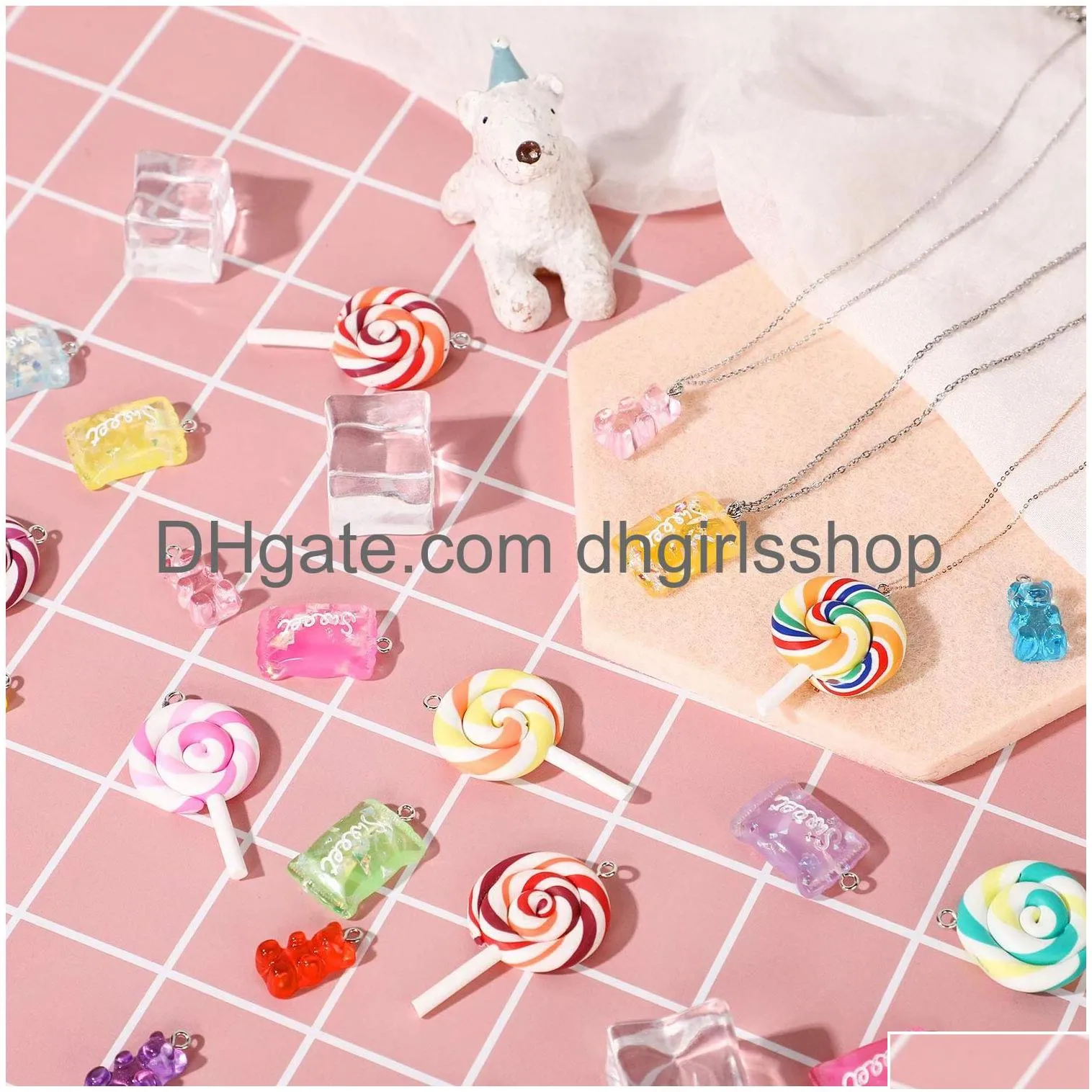 pendant necklaces sweet candy colorf shape charms gummy bear pendants lollipop polymer clay for earrings necklace bracelet diy jewelr