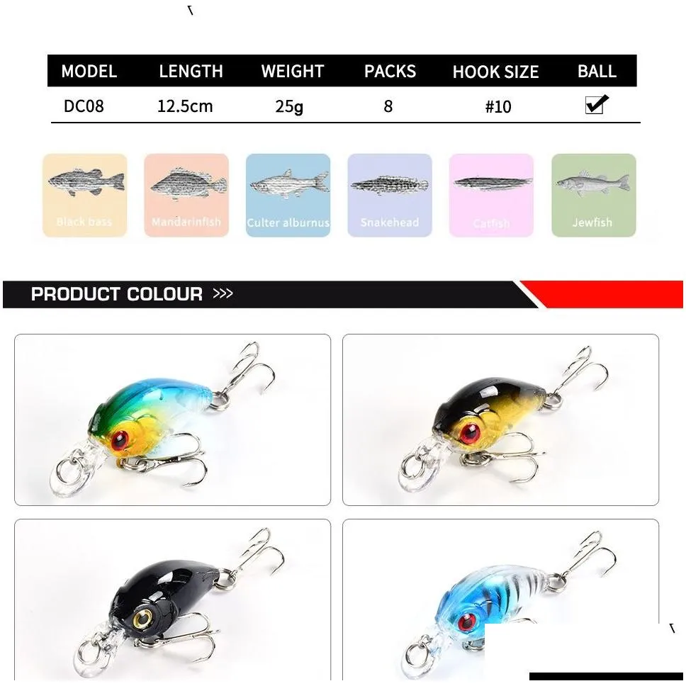 8pcs/set 4cm 3.7g mini wobblers crankbait fishing lure artificial bait hard floating wobbler