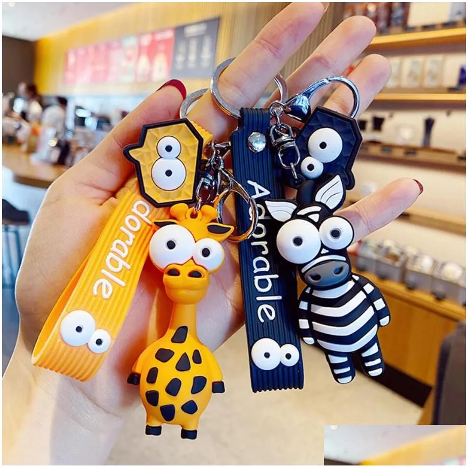 fashion cute cartoon giraffe zebra animal keychain creative bag car pendant key chain pvc gifts