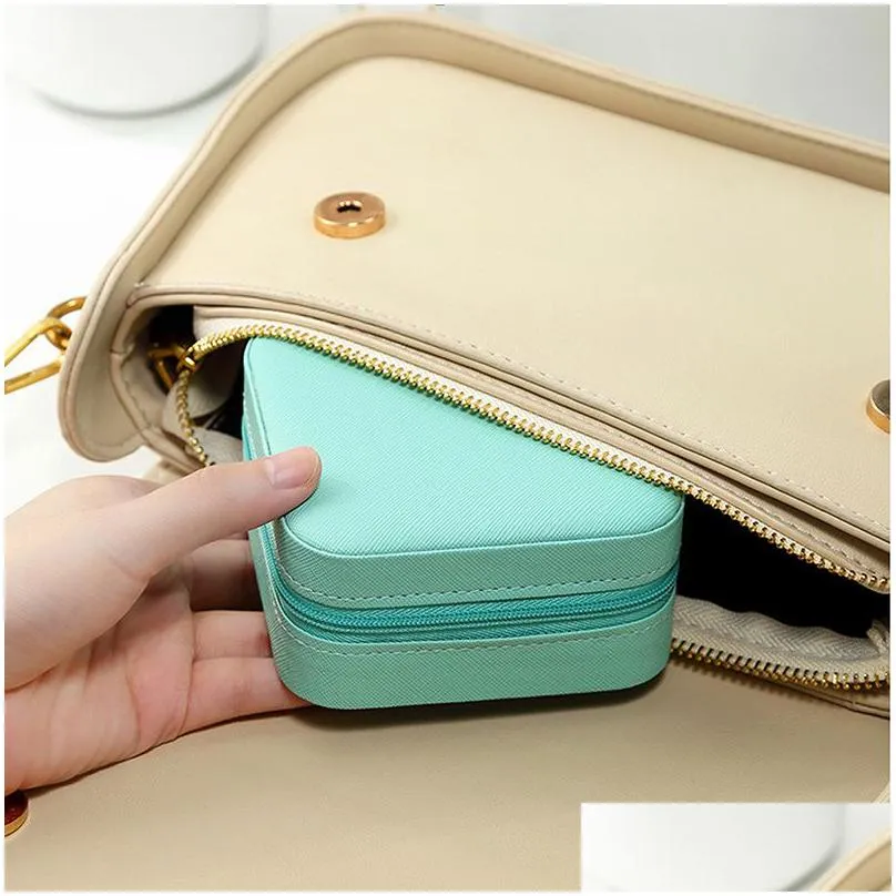 jewelry boxes mini box organizer display travel zipper case pu leather portable earrings necklace ring packaging amp drop delivery 20