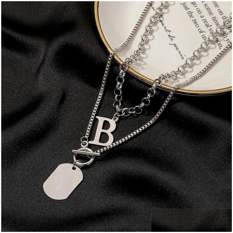 stainless steel punk chain pendant necklace for women hip gothic letter b metal double couple neck fashion jewelry chokers
