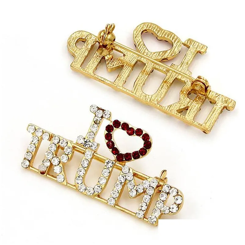 i love trump rhinestones brooch pins for women crystal rhinestones letters love trump brooch coat dress jewelry brooches