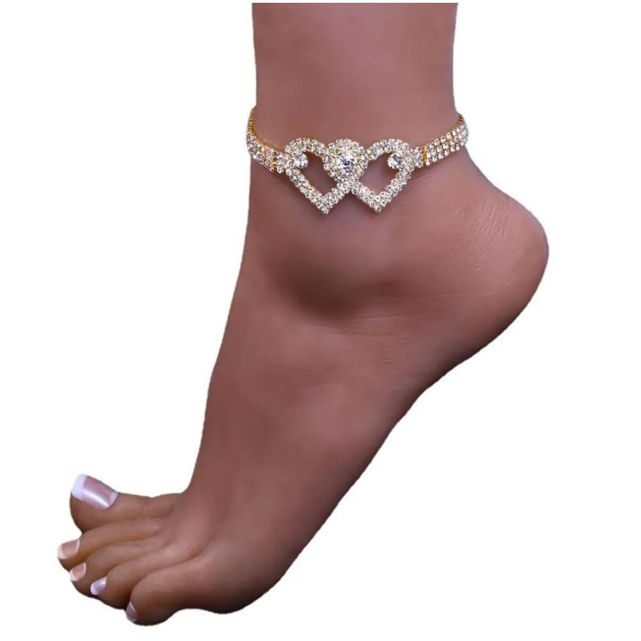 bohemia rhinestone chain womens anklets silver gold color summer beach ankle bracelet luxury wedding party fashion jewelry