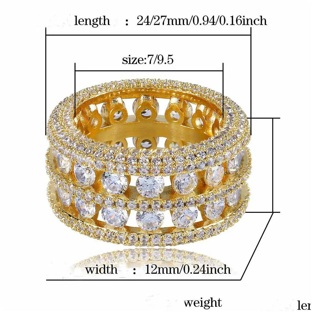 double rows rings hip hop shining 18k real gold plated cubic zircon diamond finger ring jewelry