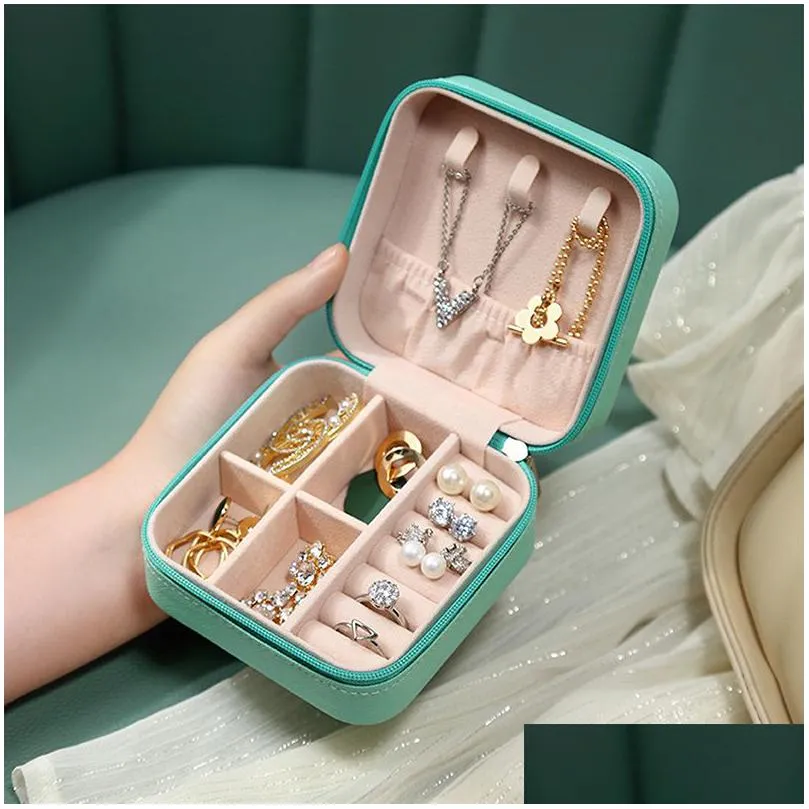 jewelry boxes mini box organizer display travel zipper case pu leather portable earrings necklace ring packaging amp drop delivery 20