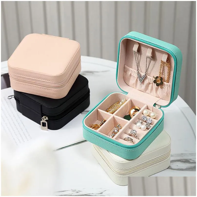 jewelry boxes mini box organizer display travel zipper case pu leather portable earrings necklace ring packaging amp drop delivery 20